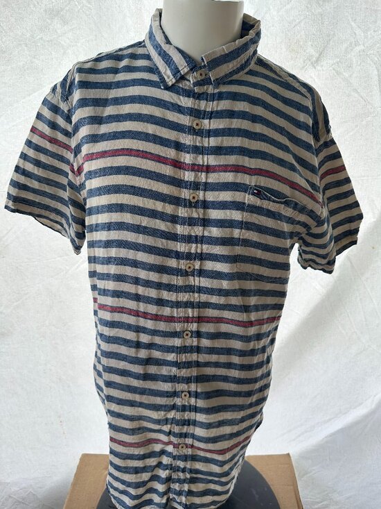 Tommy Hilfiger Other - Tommy Hilfiger Custom Fit Linen Men's Striped SS Button Front Shirt XL